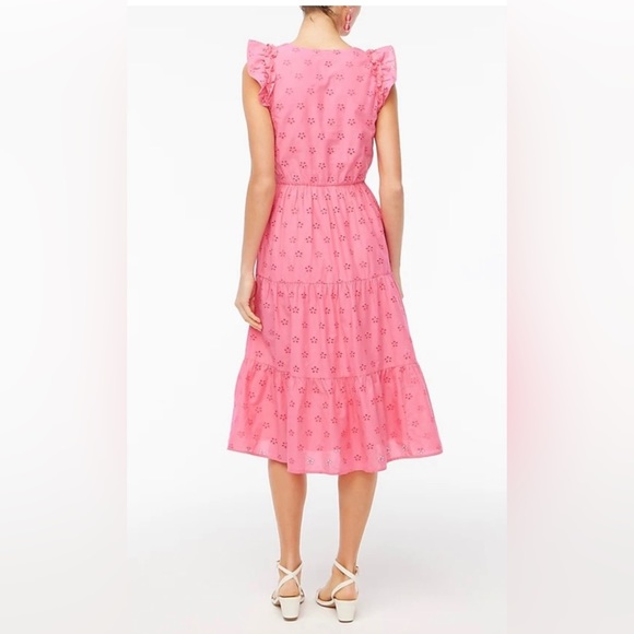 NWT J.Crew Factory Ruffle Sleeve Eyelet Tiered Midi Dress 10 - Picture 3 of 6